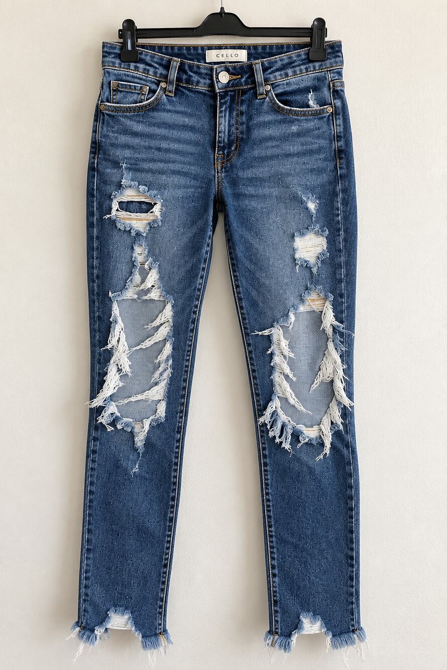 Cello Jeans Womens Size 3 Distressed Ripped Skinny Denim Raw Hem Y2K Stretch